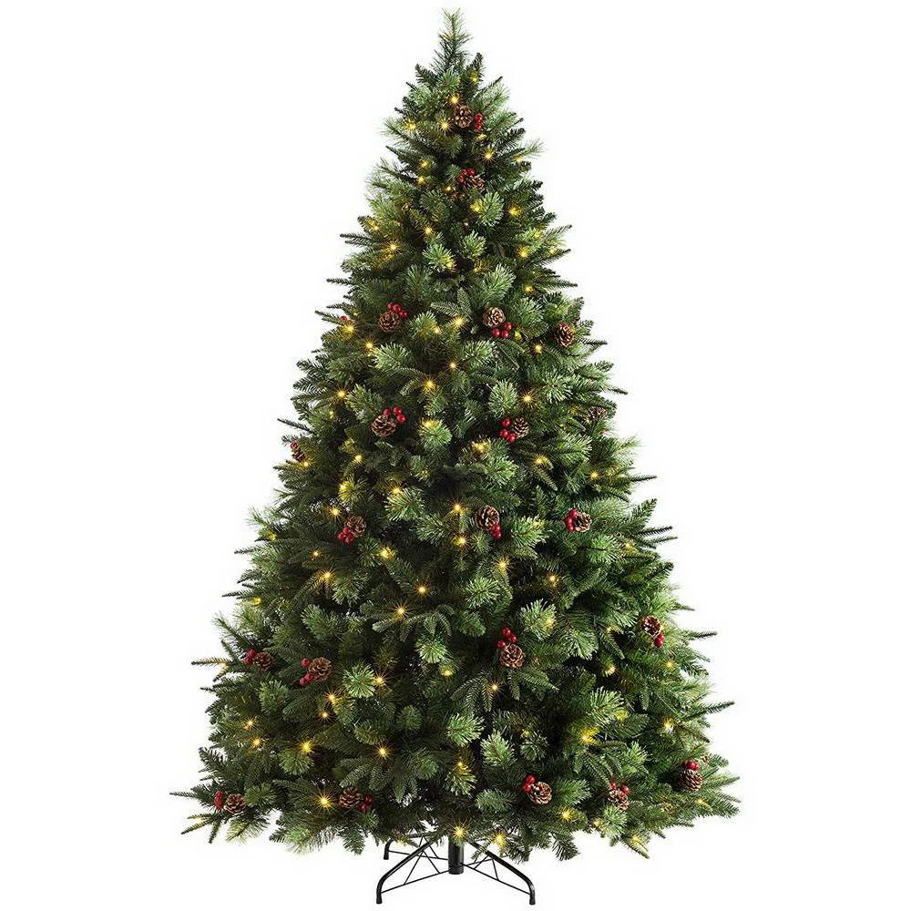 Green pre-lit PVC+PET Mixed Hinged Luxury Indoor Christmas Tree