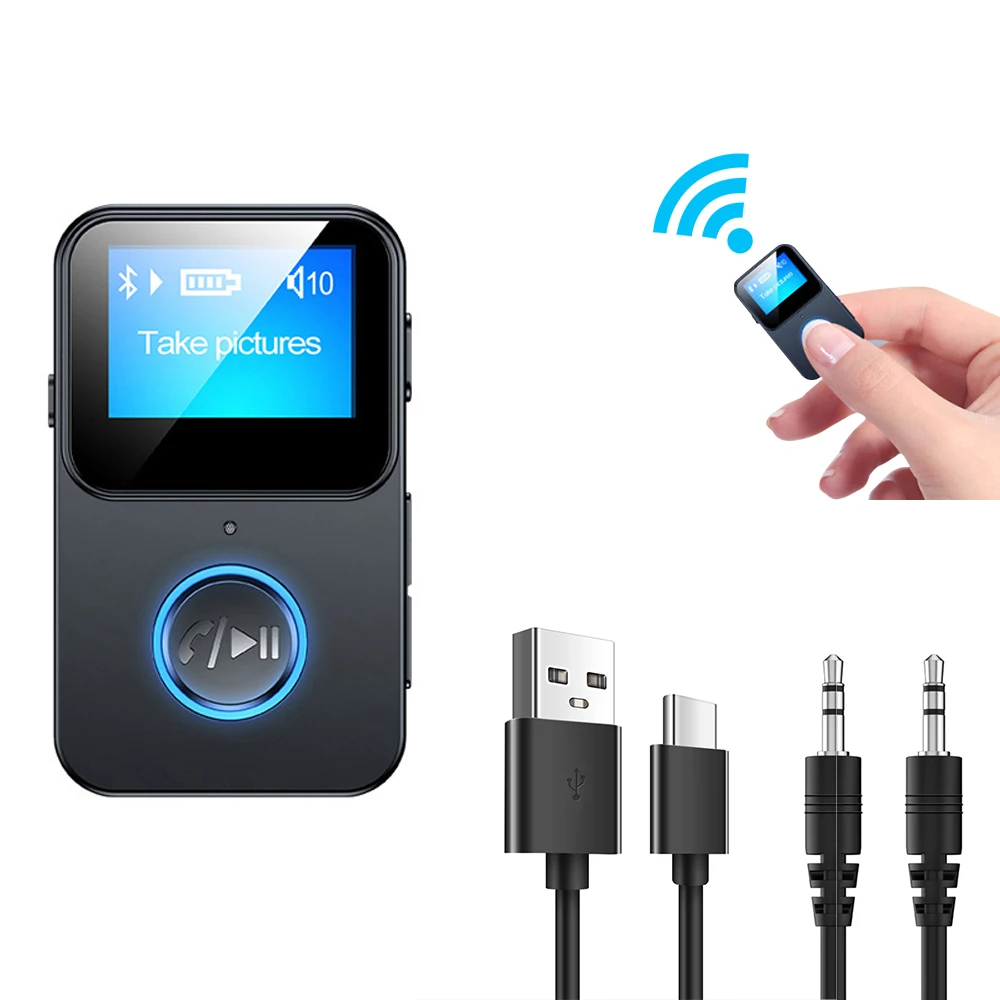 Mini MP3 Player Bluetooth 5.0 Audio Adapter 2 in 1 Transmitter Receiver with Screen Support Remote Control Photo
