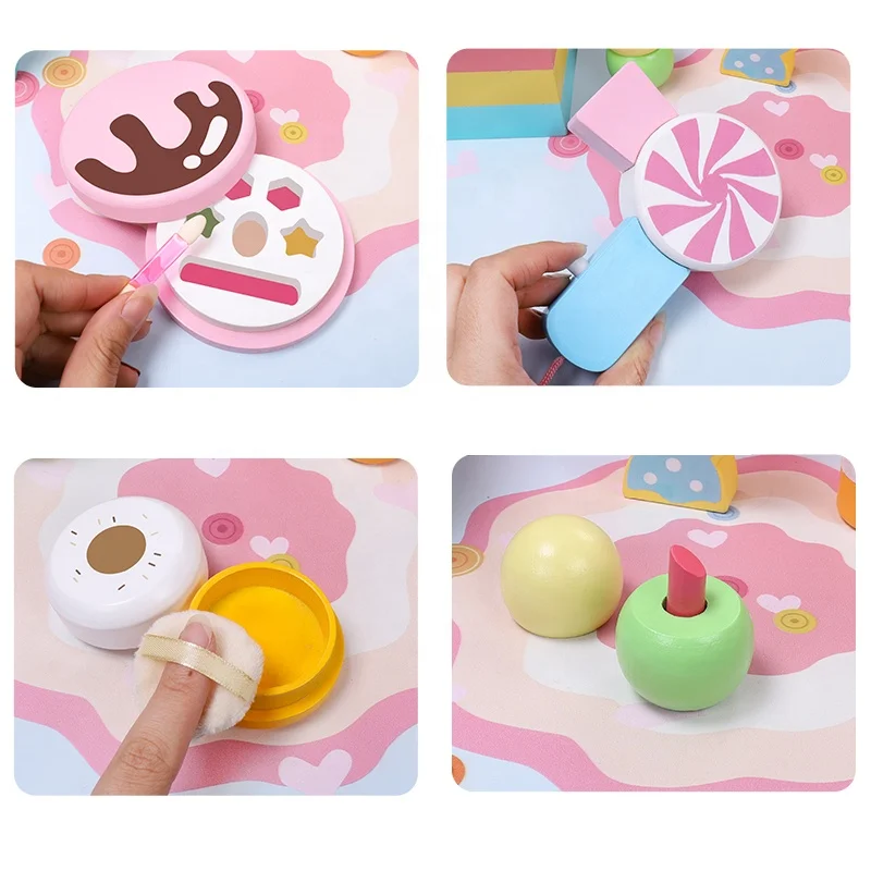 Pretend Play Toy Education Kids Girl Makeup Gift Set Toy Wooden Pink Baby Dressing Table Toy Set girls