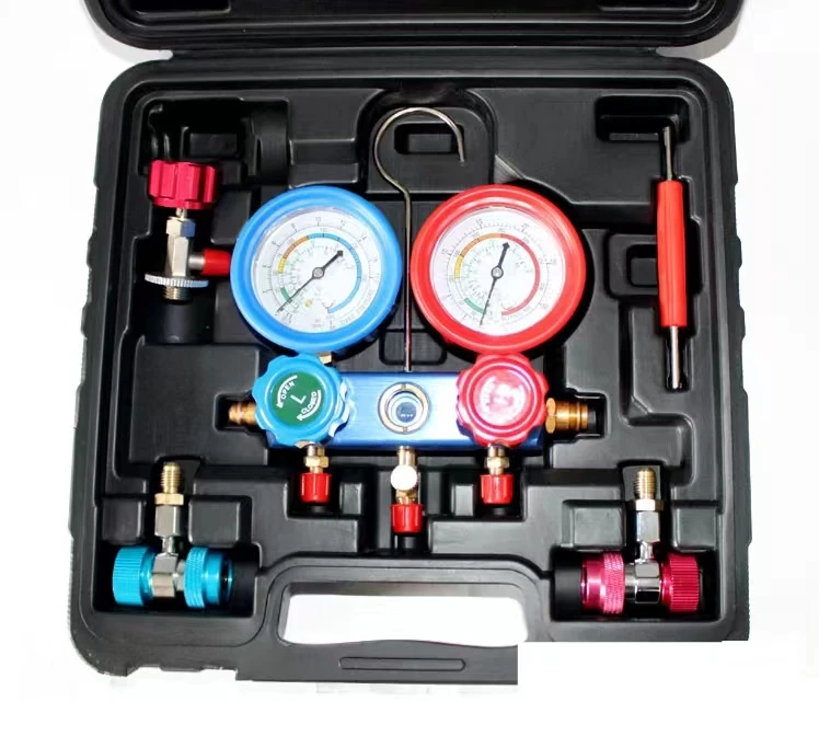 Utranee 6-Piece Set HA-2A48 Double Gauge Valve Sleeve Box R134a Pressure Gauges Fluoridation Tools for Automotive AC Systems