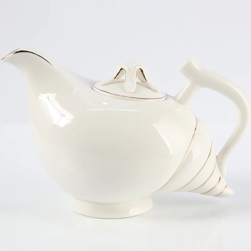 TP10 Sea Snail Design Ceramic Teapot Cup and Saucer with Gold Rim