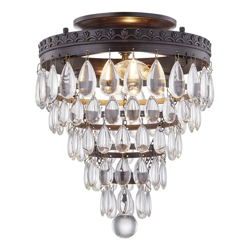 Modern chandelier ORB finish and crystal Ceiling Lights 2-Light E12 for home led flush mount