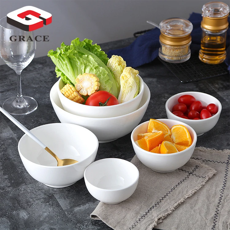 Wholesale white ceramic cereal bowls round porcelain bowls household dinner serving salad custard soups rice bowl