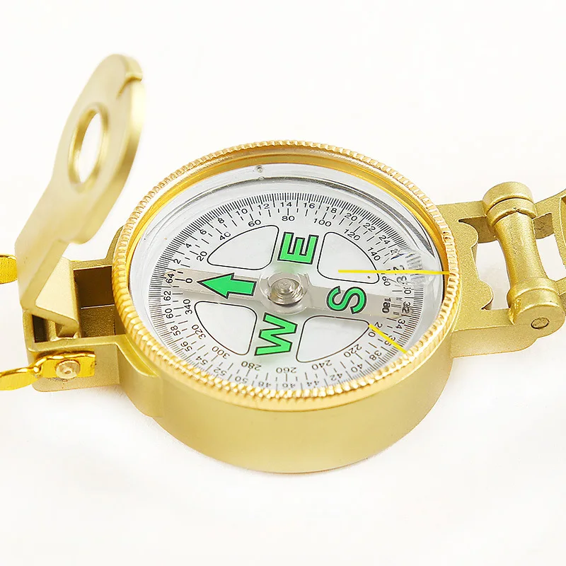 Mini Gold Round Compass Outdoor Camping Hiking Pocket Compass With Cover Military Style Magnetic Compass