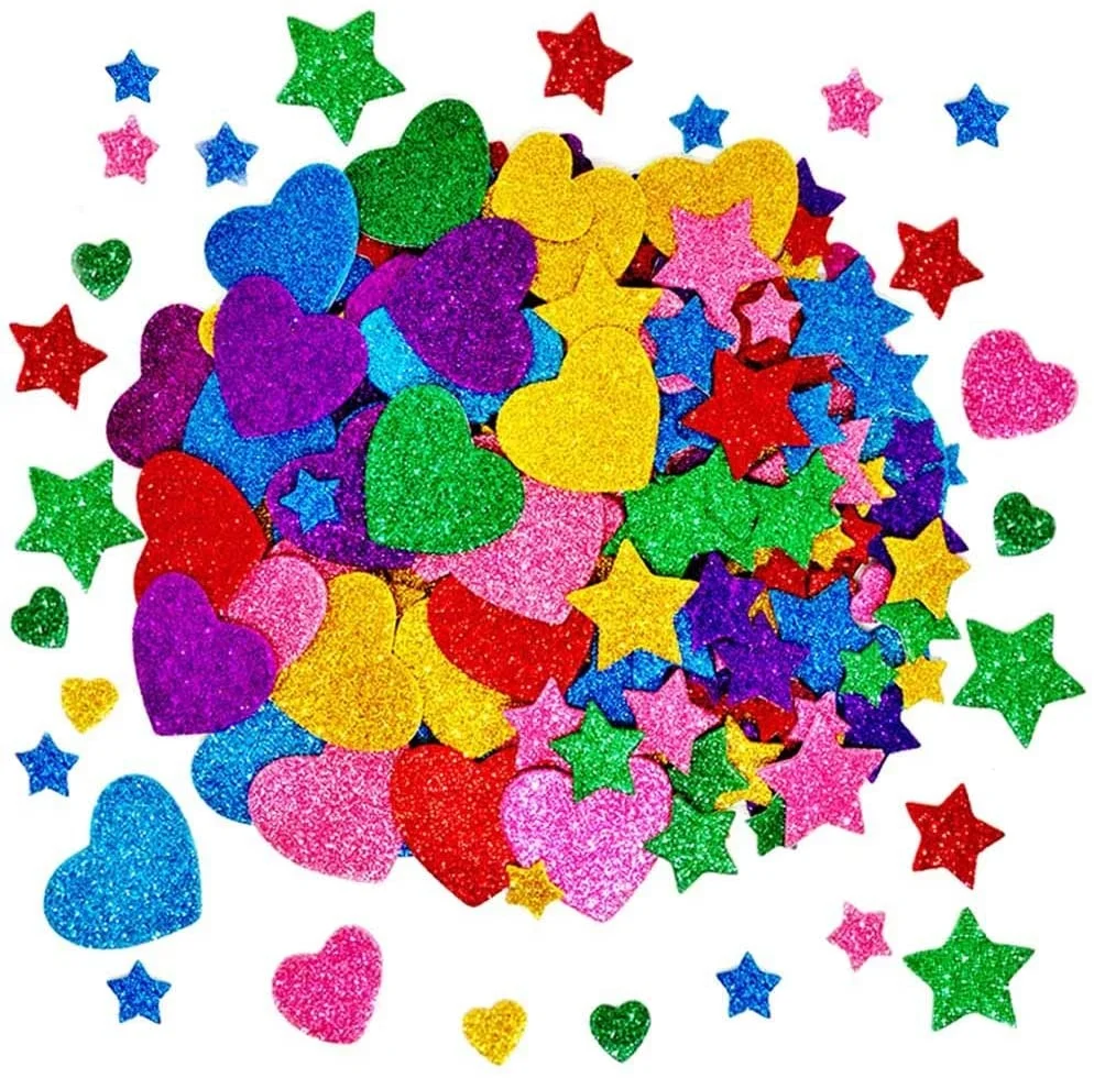 Stars Mini Heart Shapes Colorful Self Adhesive Glitter Foam Stickers Holiday Decoration Decorative Sticker Die Cutting Printing