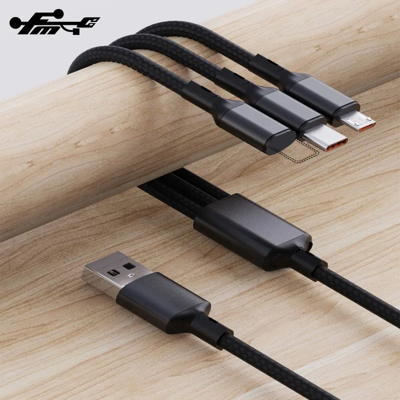Usb Cable Micro Usb 8pin Type C 3.0 Charger 3A Fast Charging 3 in 1 Mobile Phone Nylon Braided Cable Usb 2.0 Stock Mix Color FMC