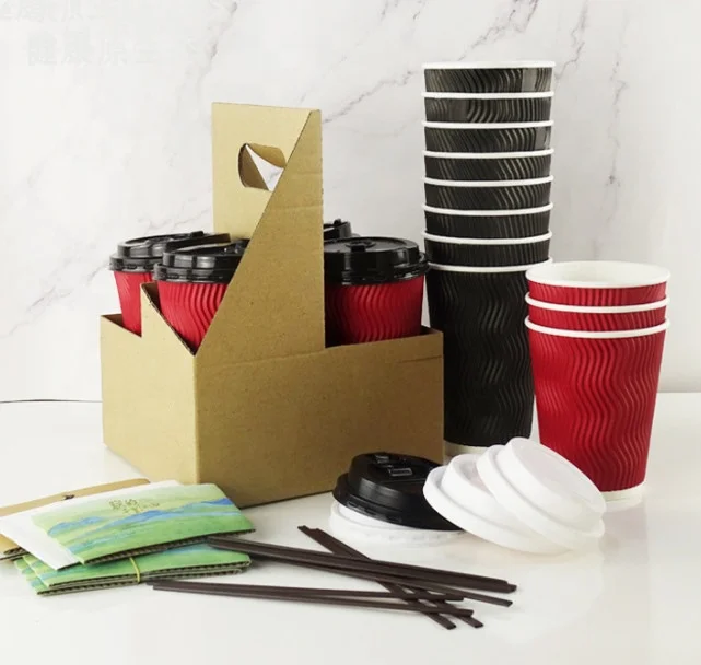 Red Blue Ripple Cup Hot Coffe Cup 8oz 12oz 16oz Paper Cup Ripple Wall with Love Heart Lid on WHOLESALE