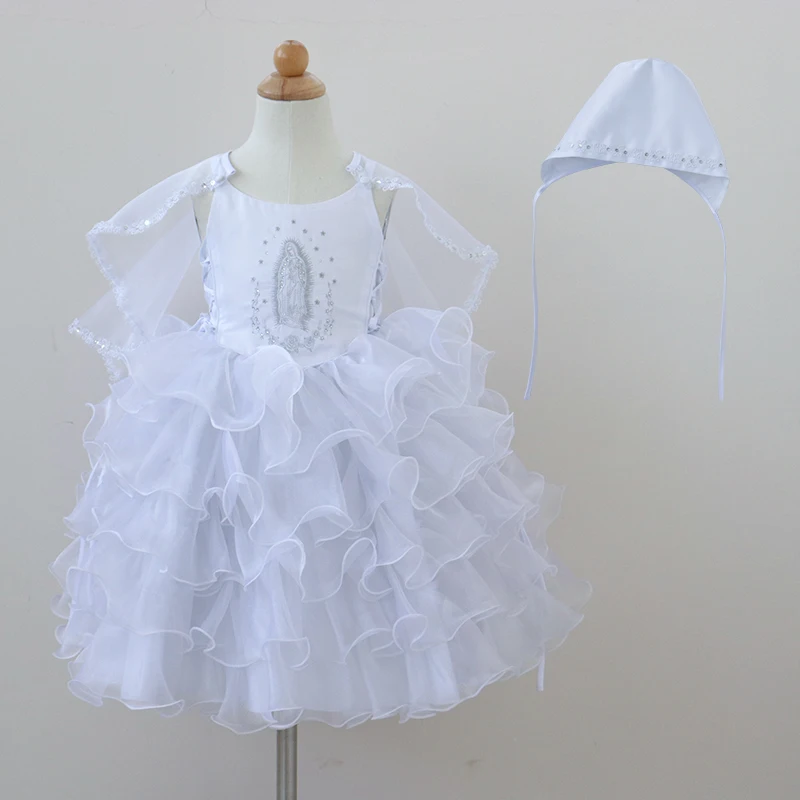 Manufacturer Embroidery Virgin White Ball Gown Beading Christening Dresses Baptism for Baby Girl