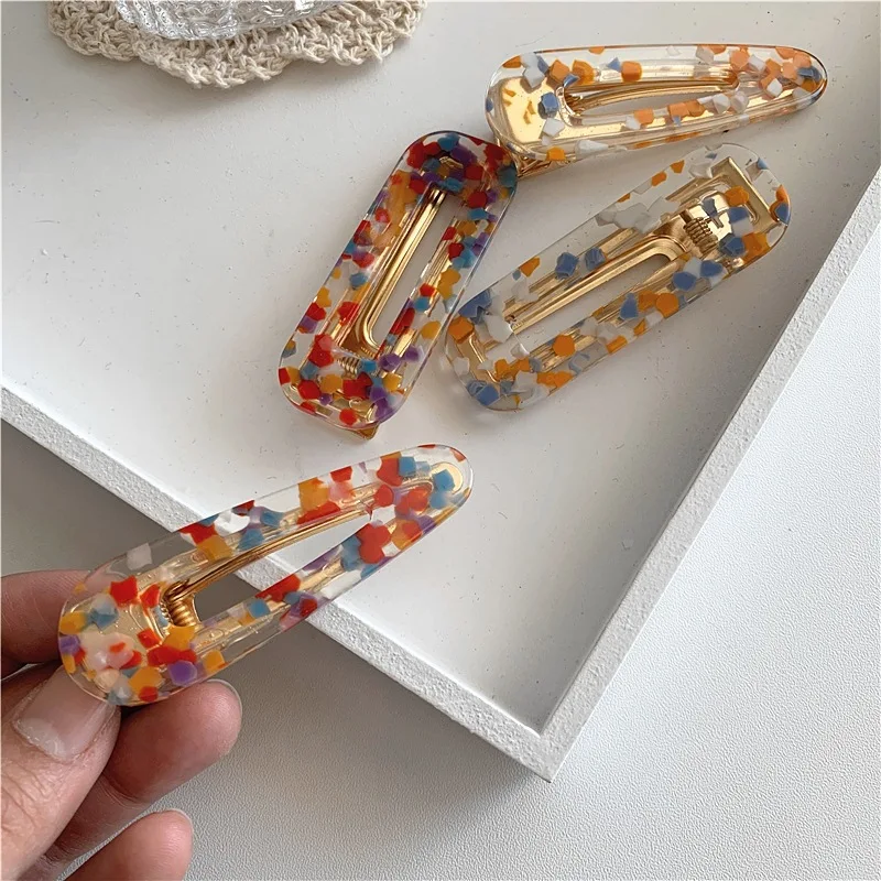 wholesale Acrylic Alloy Korean Hairgrips one-word Clip Star Glitter Jelly Marble Headdress