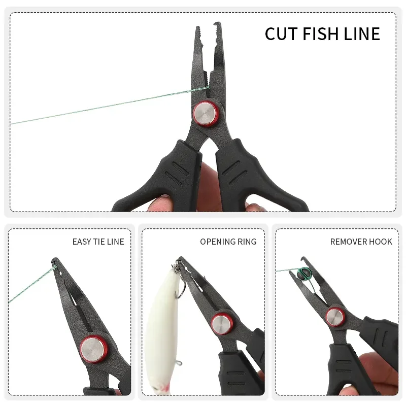 Pullzer stainless steel fishing tool portable braided wire cutting machine with serrated open ring fishing scissors