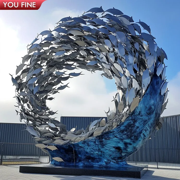 Urban Seaside Metal Stainless Steel Large Fish Sculpture