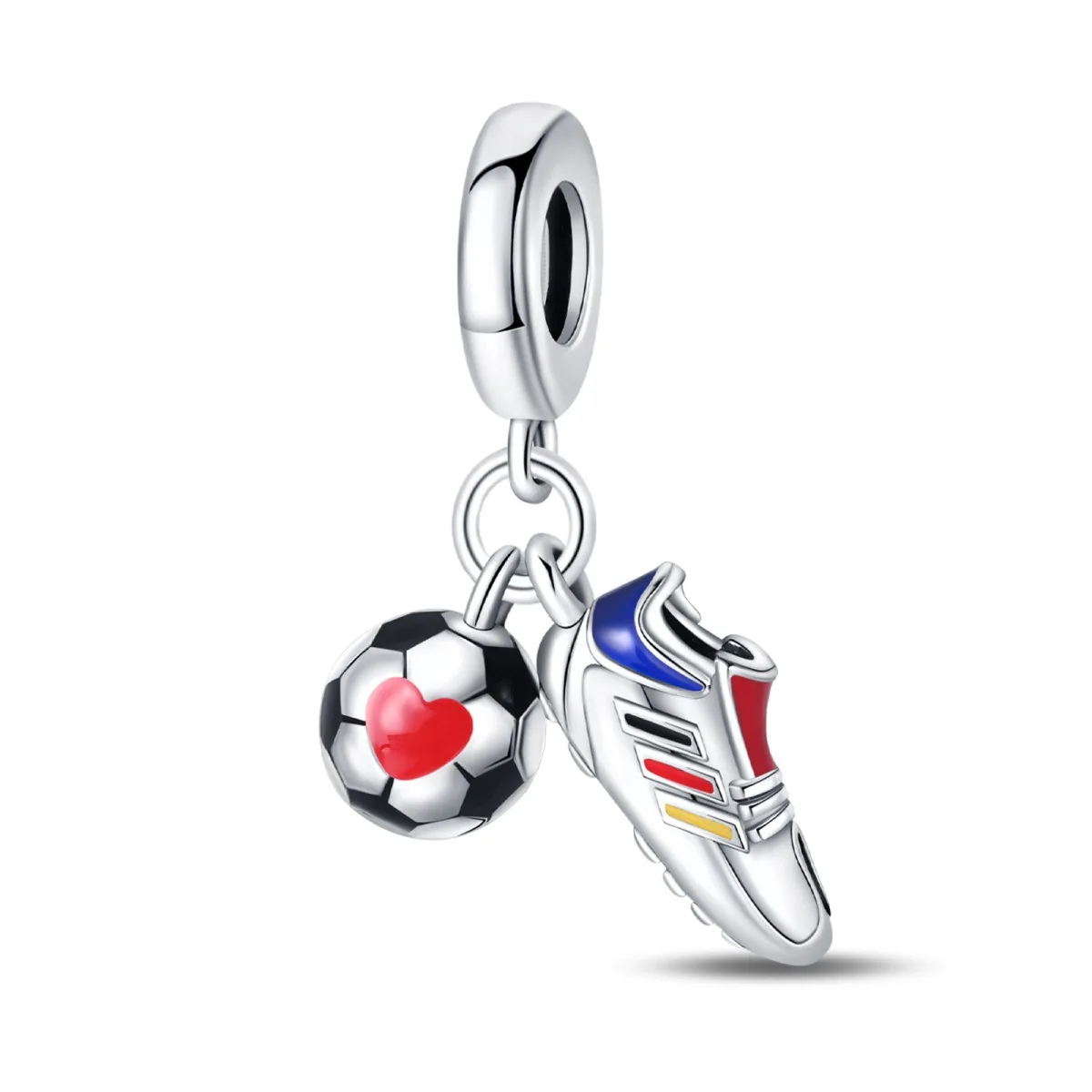 2024 New 925 silver plated  ball shoe charm European Cup soccer  hanging white copper DIY  sports charms for jewelry making