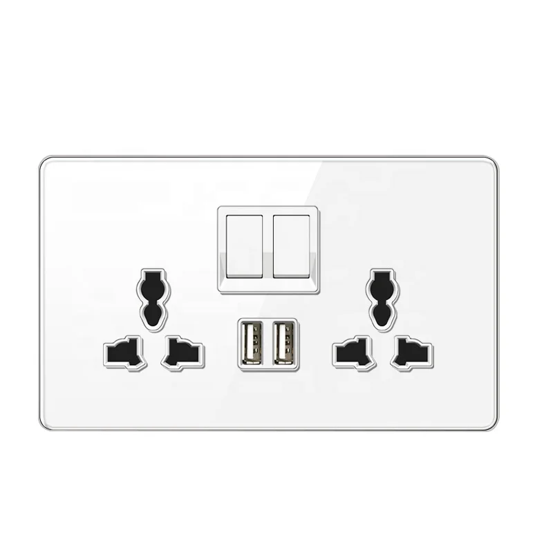 Высокомодные Белые Стеклянные Настенные электрические переключатели 13A UK розетка с двойными розетками Тип C USB сертификацией