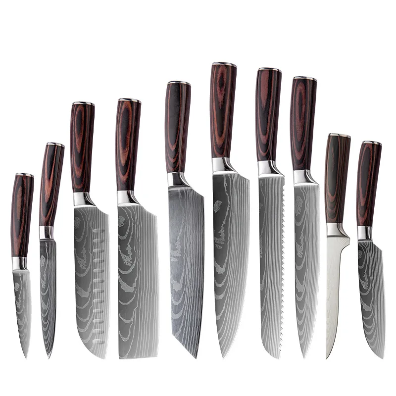 Amazon Hot Sale 10 Pieces Set of Knives Stainless Steel Knifes Set Kitchen Tools with Knife Sheath