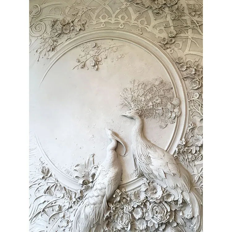 Factory Custom Design Modern Indoor Wall Decoration Stone Wall Sculpture Hand-carved Marble Relief Peacock Sculpture