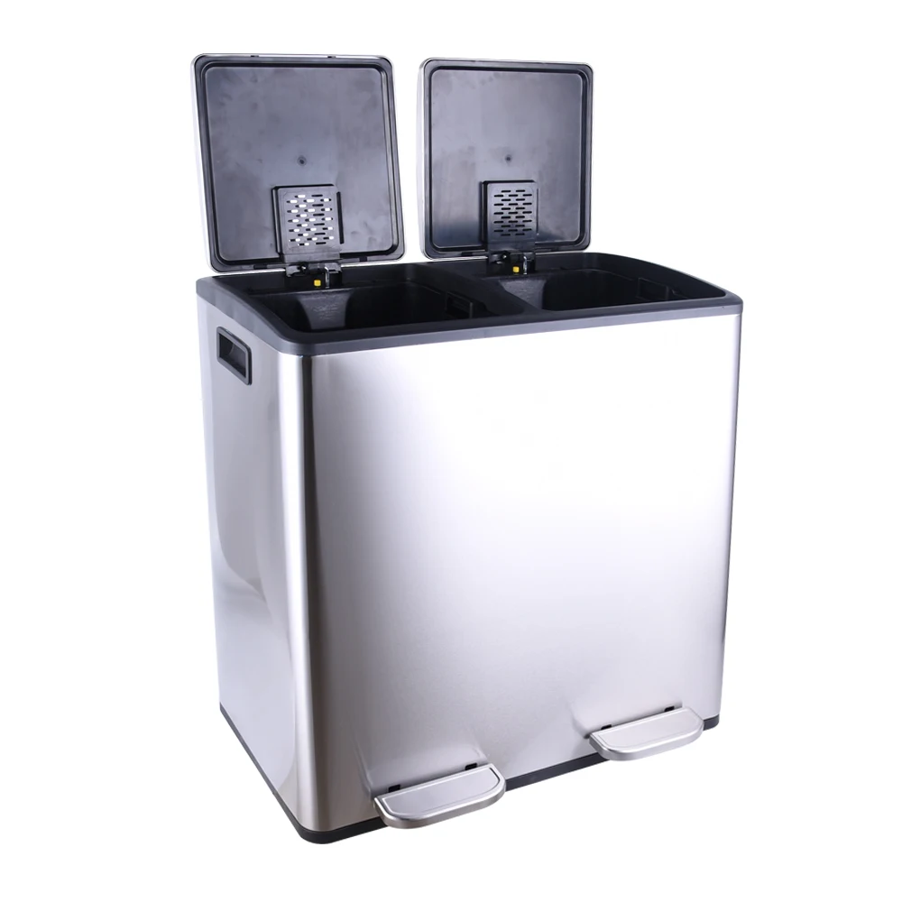 Dual Step Trash Can  Recycle Stainless Steel Lid and Bin Body  Handle Includes 2 x 8 Gallon (30L)recycle bins