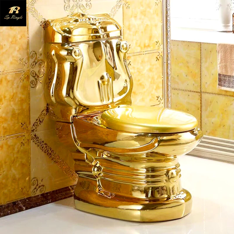 China luxury bathroom not clogged deodorant sanitary ware gold plated ceramic flush two piece