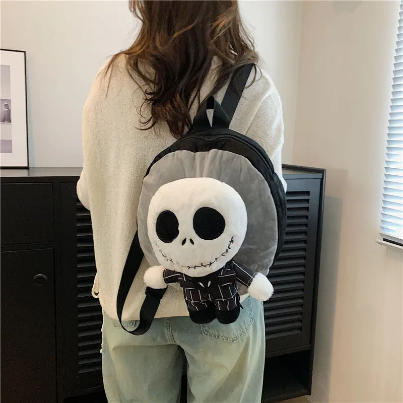 Unisex New Cute Halloween Backpack Soft Plush Style with Funny Skeletons Ghosts Cartoon Anime Pattern for School Made Fabric