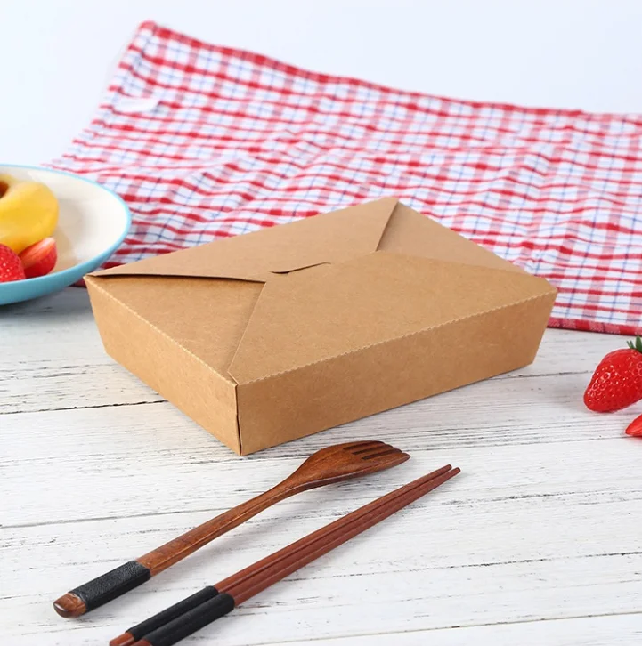 Custom Printed Kraft Paper Food Packaging Take Away Lunch Box And Salad Soup Bowl