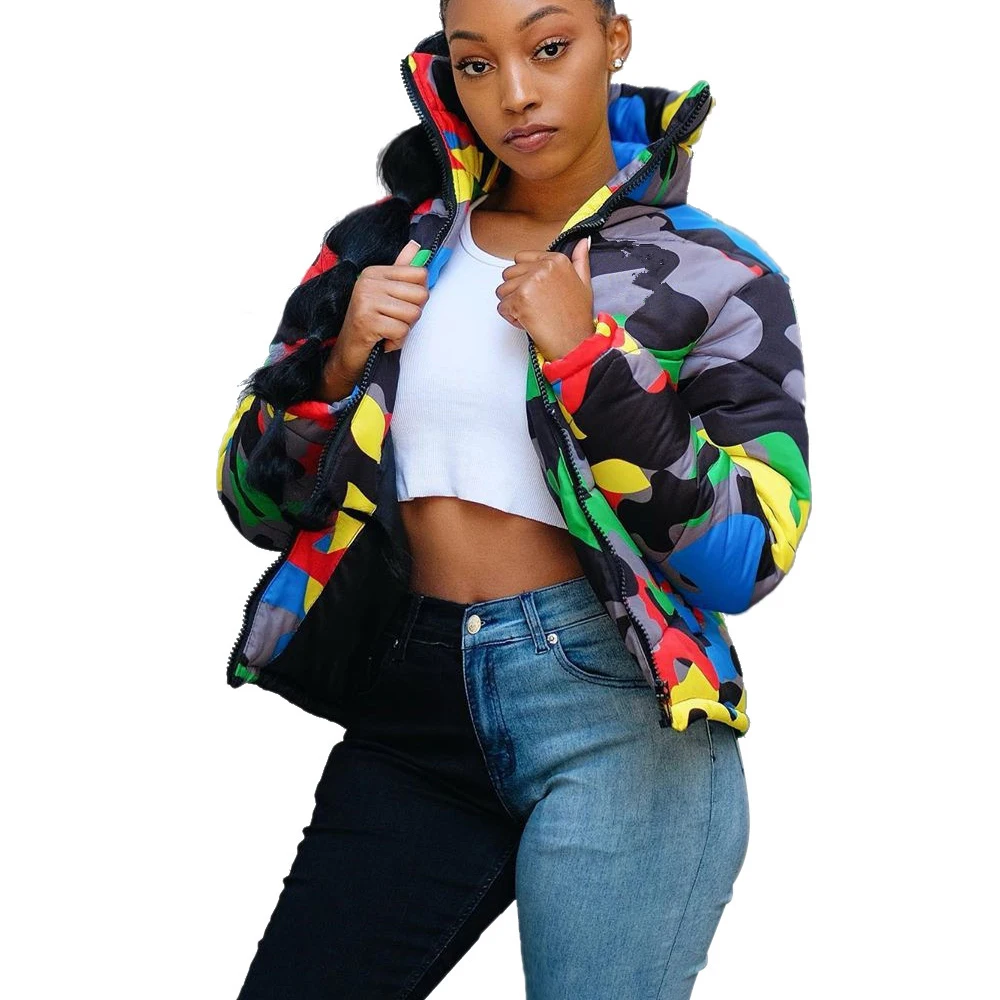 
Sidiou Group High Quality Fashion Plus Size Stitching Casual Coats Sports Camouflage Thicken Bubble Jacket Women 