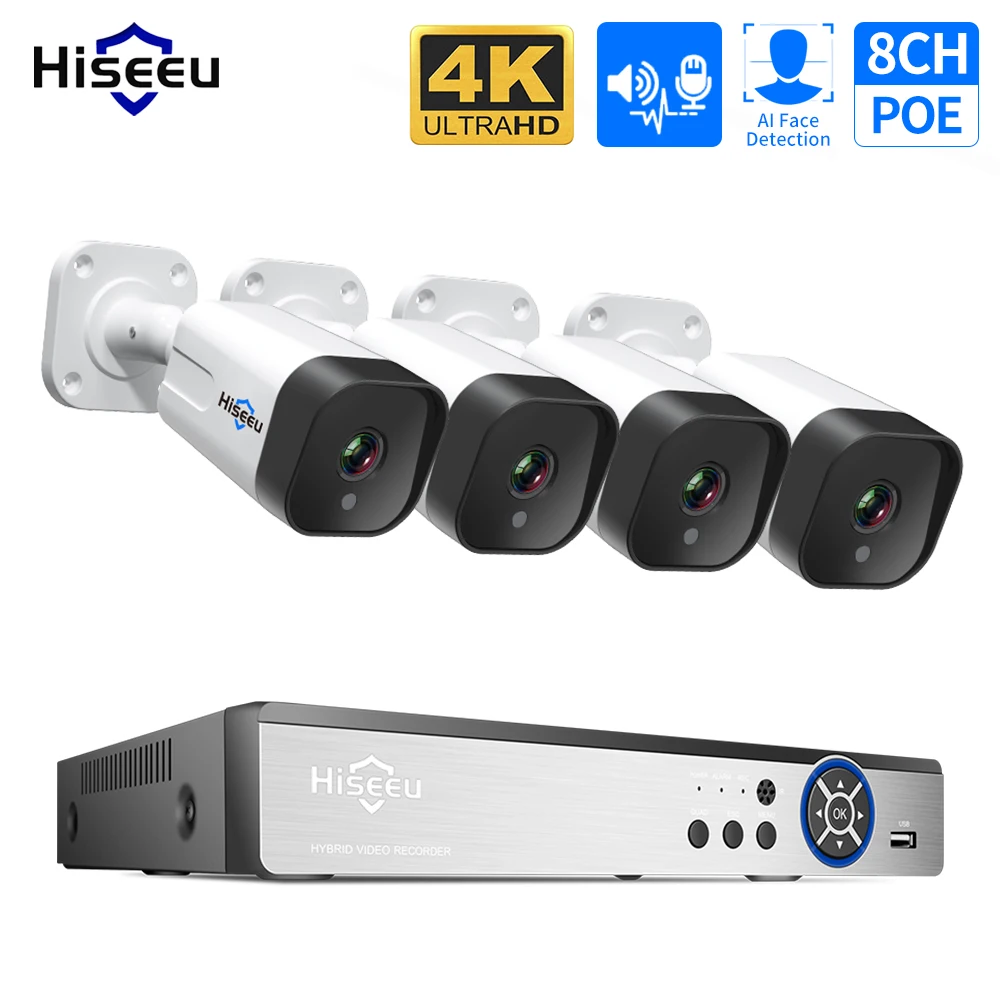Камера Наружного видеонаблюдения Hiseeu 4K 8 каналов Мп Nvr Poe Ip для