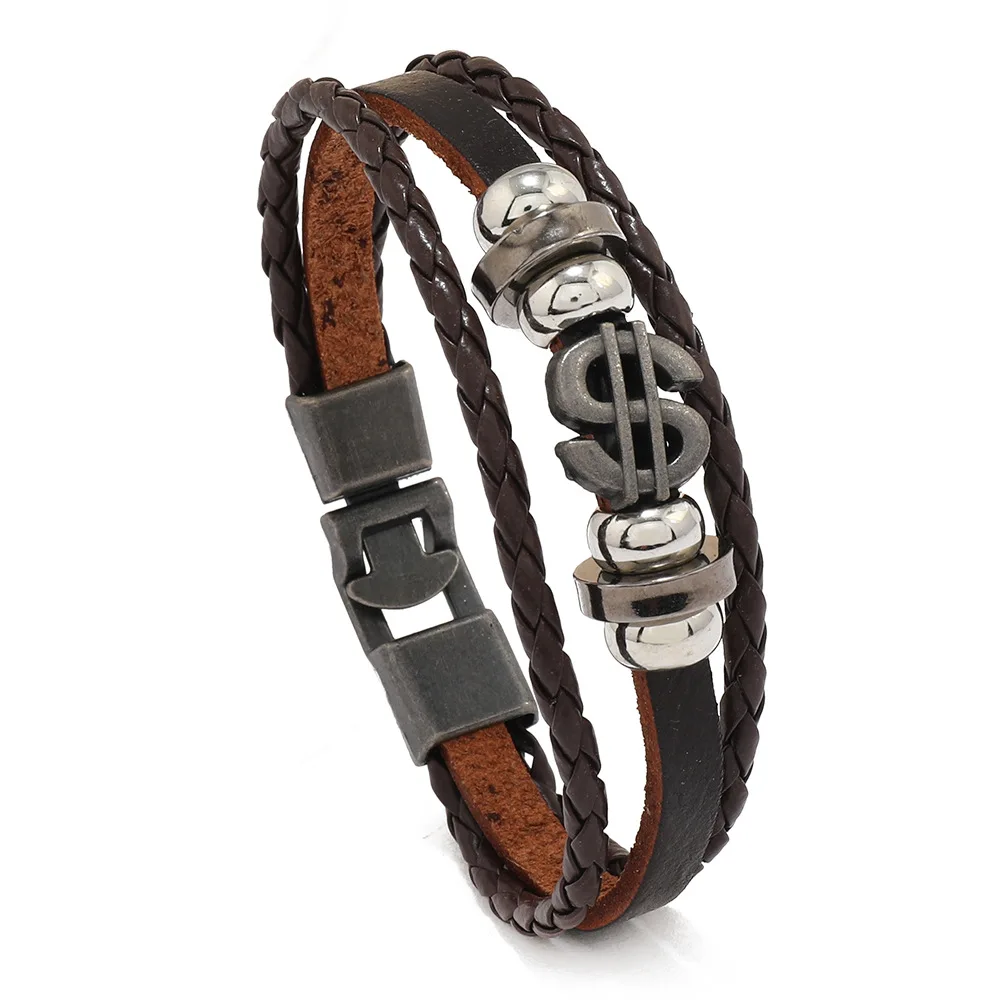Jewelry Accessory Alloy Anchor Leather Bracelet Simple Versatile Multilayer Braided Leather Anchor Bracelet