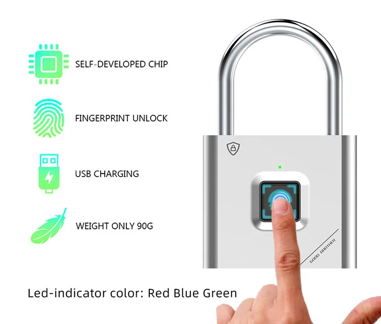 Fingerprint Lock Smart Padlock Thumbprint Door Padlocks Portable Anti-Theft Fingerprint Lock for Bag Drawer Suitcase