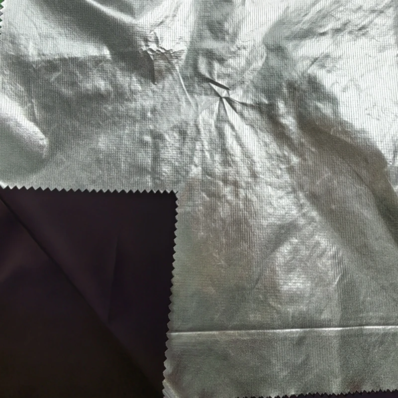 100% Polyamide 20D Silver Ripstop Nylon Fabric Aluminum Foil Print Coated For Jacket Lining