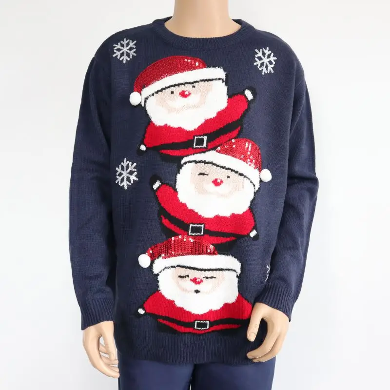 
2021 ugly Christmas knit sweater funny Characters embroidery and pompom,ribbons Christmas cardigan and winter thick pullover 