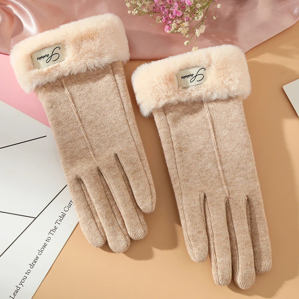 Autumn and winter warm cashmere Korean version of students outdoor cycling ladies gloves