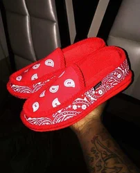 New arrival custom LOGO plus size flat bandanas women red casual cheap loafers shoes