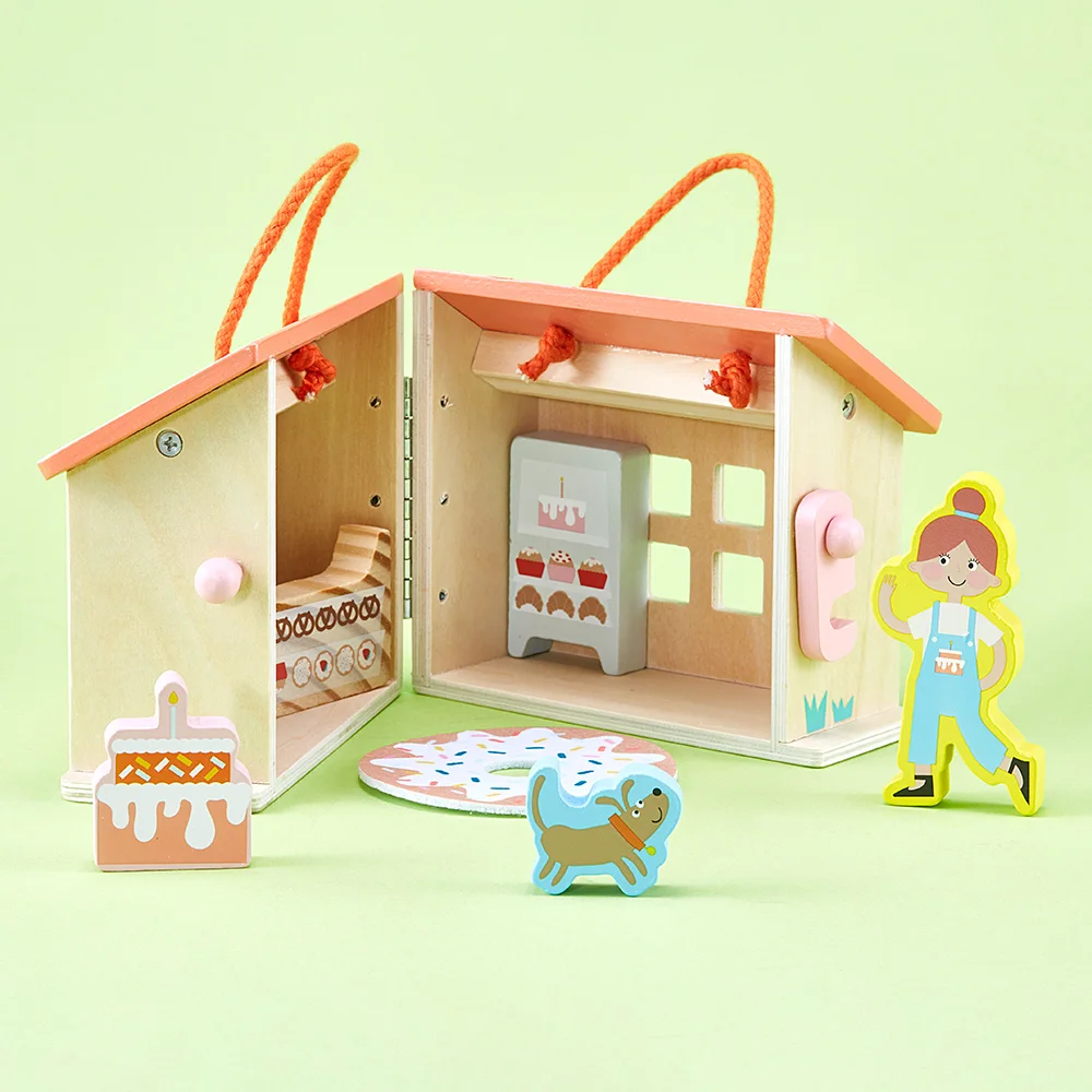 wooden doll house dessert selling stand portable house play toy role play pretend toy girls classical favorite little house gift