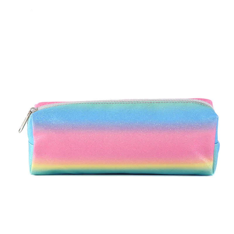 Customized fashion laser square pencil case mixed color student shinning large capacity holographic pencil storage bag