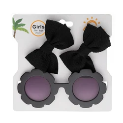 Factory Direct Baby Floral Shape Sunglasses With Bow Clip Set Candy Color Sweet Girl Glasses Beach Photo  Accessories