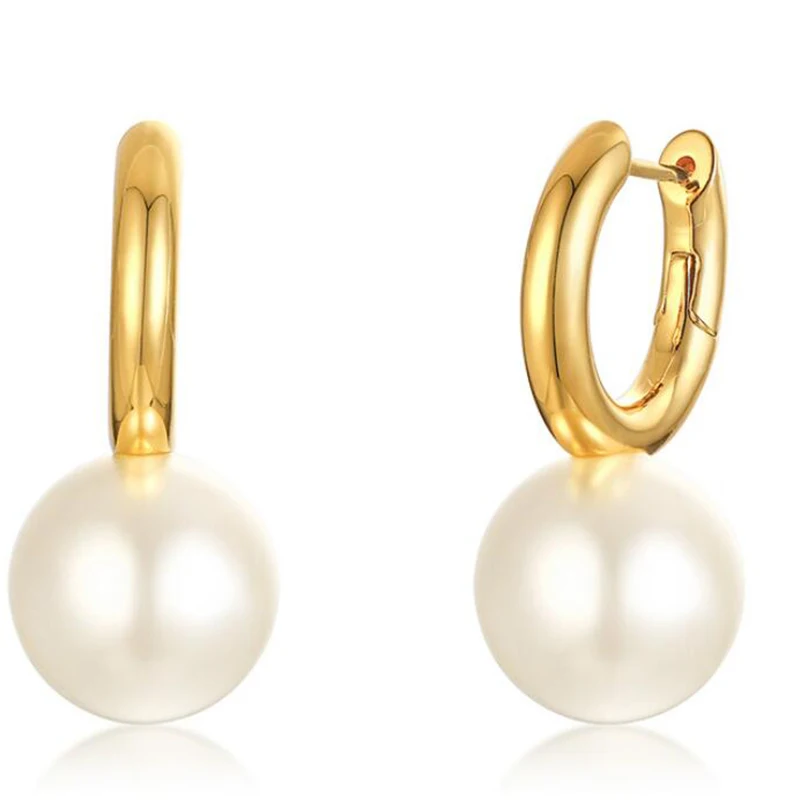 Women Accessories Luxury 14k Gold Pearl Earrings Big Pearl Thick Hoop Earrings
