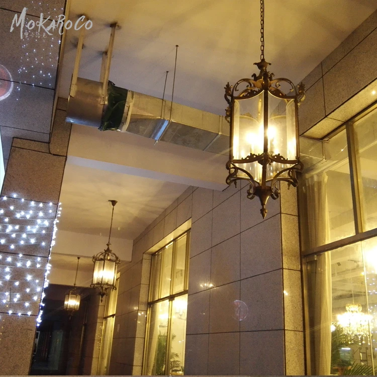 Black gram color vintage American hexagonal glass chandelier Roman Gothic courtyard chandelier