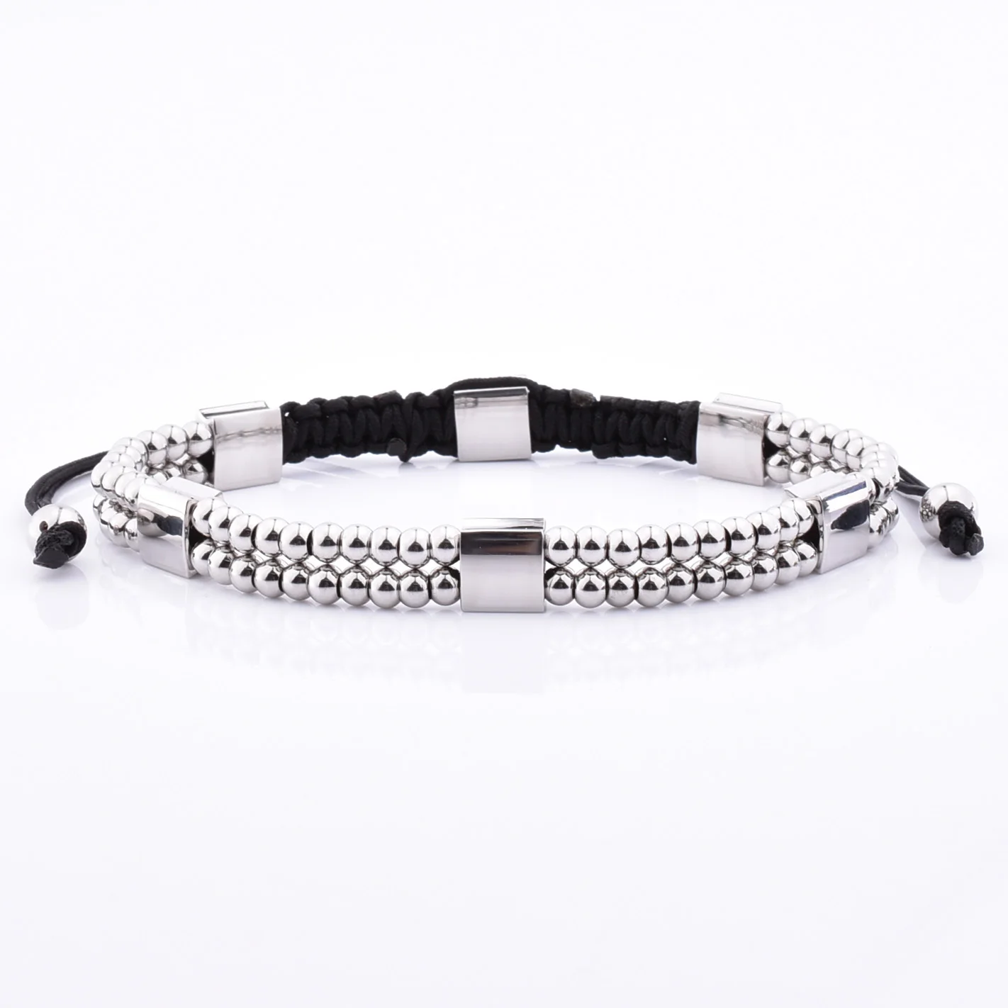 Italian Man Beaded Cheap Brushed Silver Metal Plate Charm Knot Bracelet