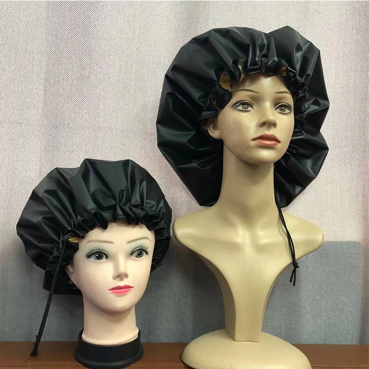 Cutom double lalyers Shower Hat Wholesale Hair Salon Bathing Hats With a stopper Adjustable