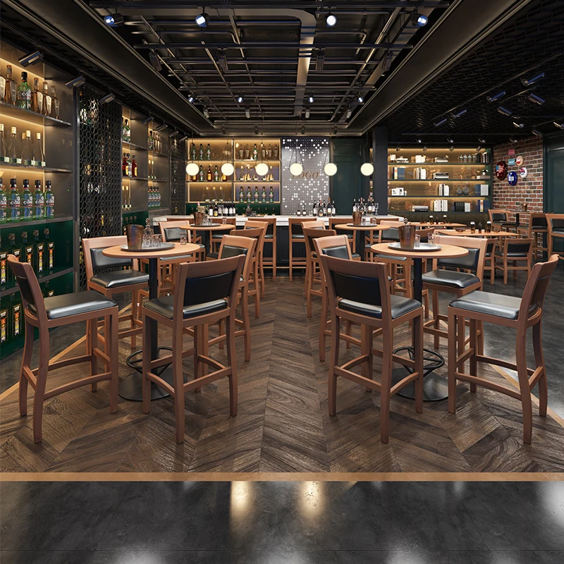 American Bar Style Restaurant Set Booth Restaurant Tables and Chairs Set Bar Furniture Bar Stool Set Chairs Wood Modern Solid