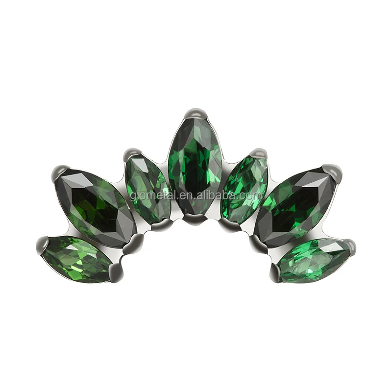 Giometal ASTM F136 Titanium Piercing Wholesale Marquise Green CZ Threadless Ends Tragus Helix Conch Daith Piercing Earrings