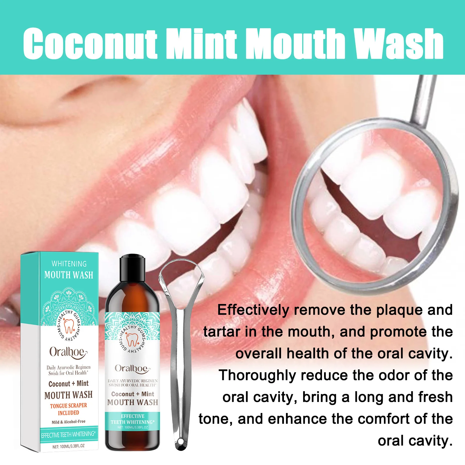 Hot Selling Vitamin E Alcohol Free Mouthwash Fresh Breath Teeth Whitening Oil Coconut Oil Pulling Natural Essential Oil