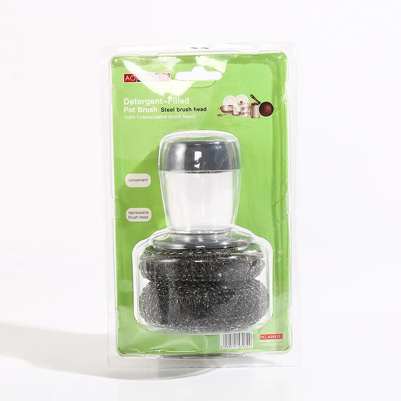 Soap Dispensing Palm Scrub Brush with Drip Tray Washing Brush for Dishes Pots Pans Sink Cleaning