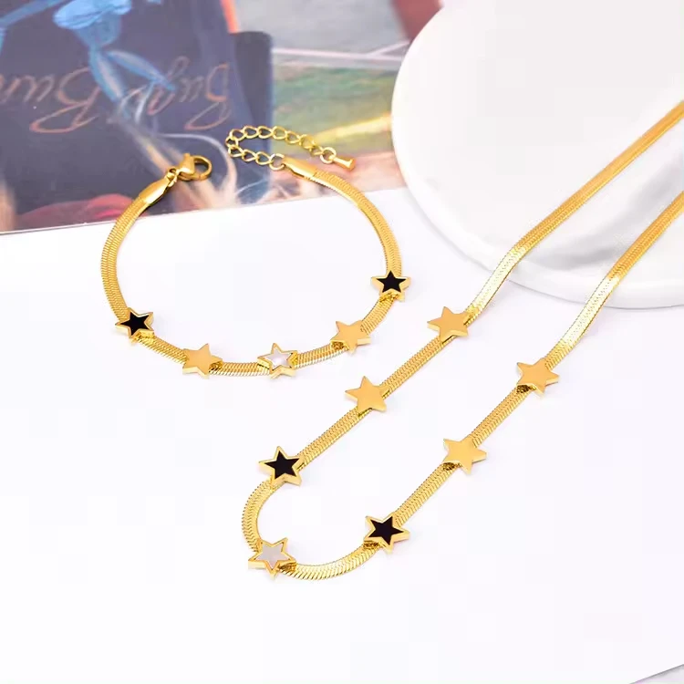 Bijoux en acier inoxydable Star Flower Charm Bracelet Necklace Jewelry Set Snake Chain Shell Butterfly Heart Necklace for Women