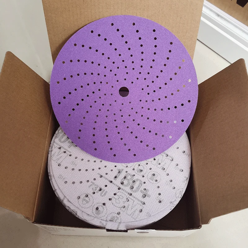 Hot sale 150mm Purple Cyclone Sandpaper 3M6 inch 50 Sheets Porous Dry Grinding round Flocking for Car Polishing and Putty Paint