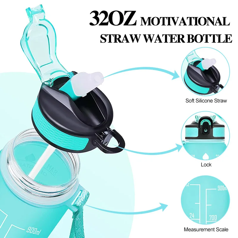 1 Gallon 32 Oz Bpa Free Plastic Fitness Sports Gym Frosted Sublimation Motivational Drinking Water Bottle With Time Marker