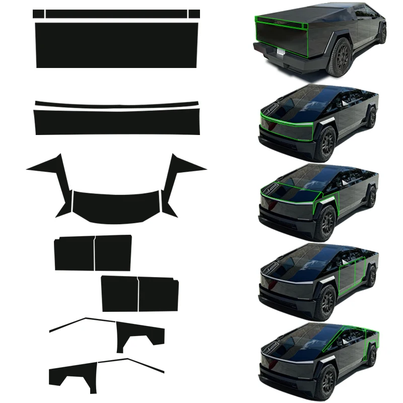 Подходит для Tesla Cybertruck 2024 TPU полная автомобильная пленка с защитой от царапин предварительно вырезанная Защитная черная высокой яркости