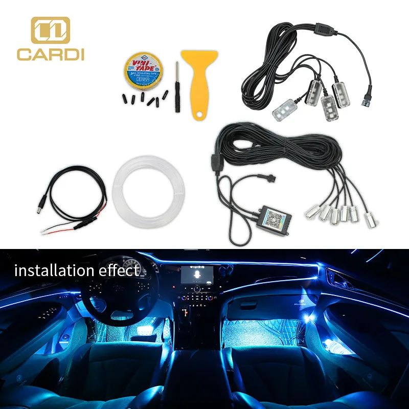 Ambient Led Light guide Car Interior Rgb Remote led guiding light Control Fiber Auto Foot Center Console Door Decorative Lights