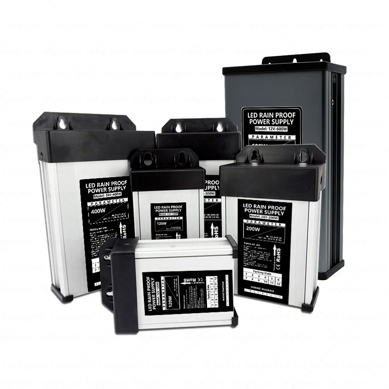 Outdoor Rainproof 60-600W Switching Power Supply AC 180-240V to DC 5V 12V 24V Converter Aluminum Transformer LED Driver Adapter