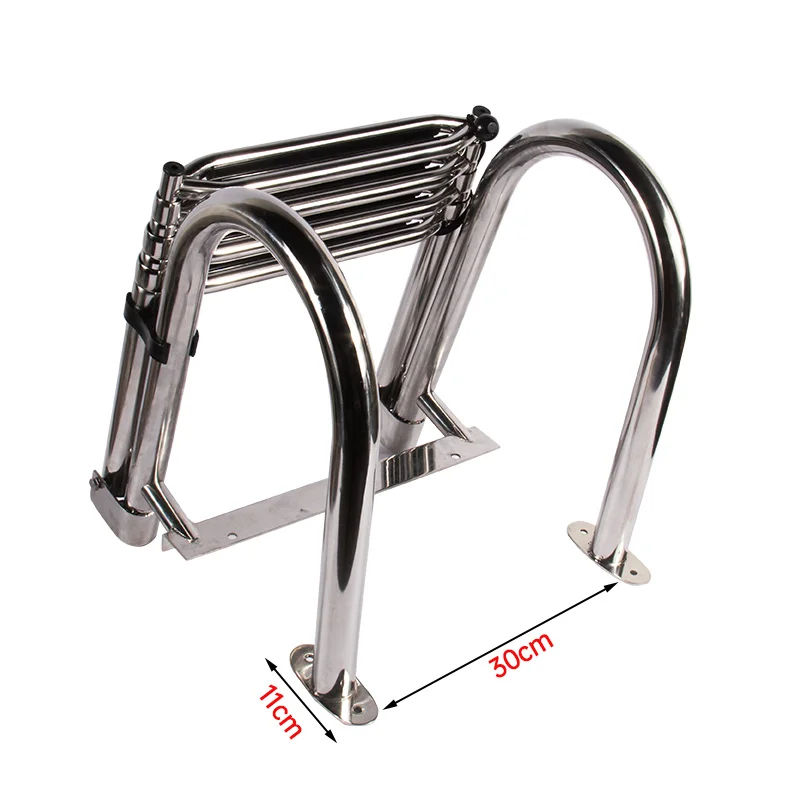 Stainless steel marine 4-section ladder hanging ladder with handrail launching ladder