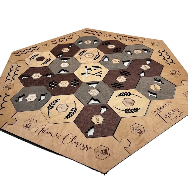 Custom Family games  wood Catan board  Board Harbor pieces Number Tokens Wooden Settler Game board for wedding /engagement gift